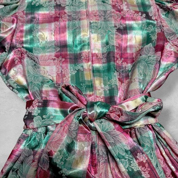 Vintage Storybook Heirlooms Girls Dress 8 Plaid Lace Metallic Brocade Victorian - Picture 14 of 14